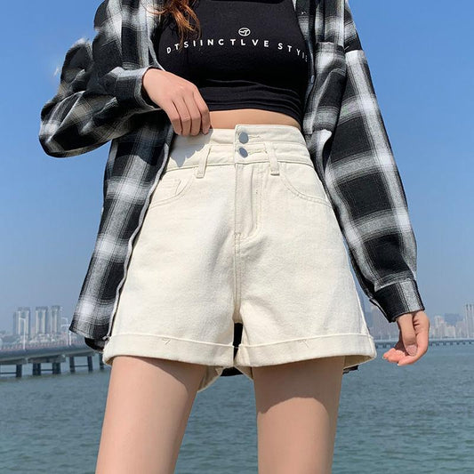 WTEMPO High Waist Washed Denim Summer Women Denim Shorts Ripped Hole Jeans Casual Shorts