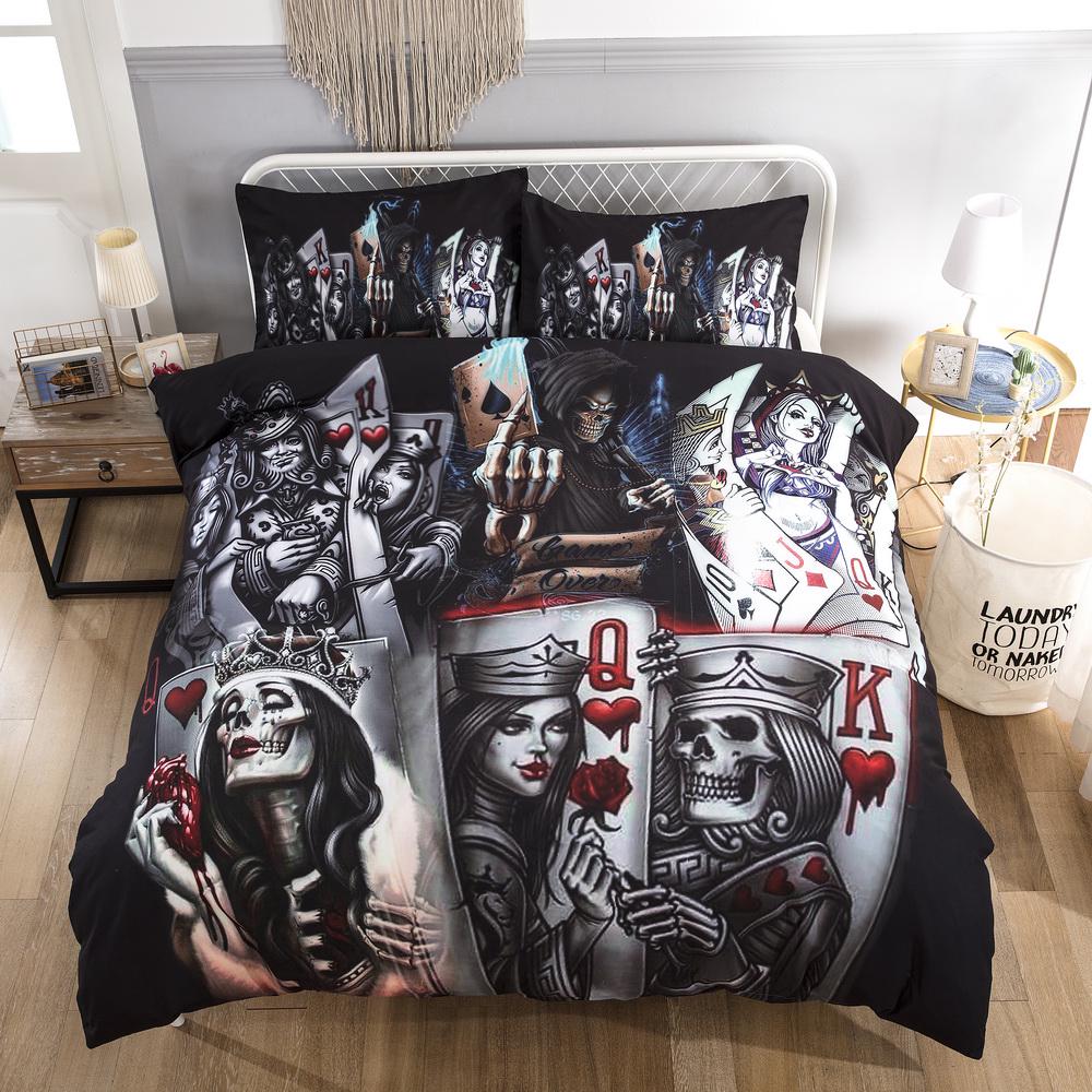 Quilt Set 3pcs Skull Bedding Set Sheet Set Knitted Textile Comfortable Duvet Clown Play Poker