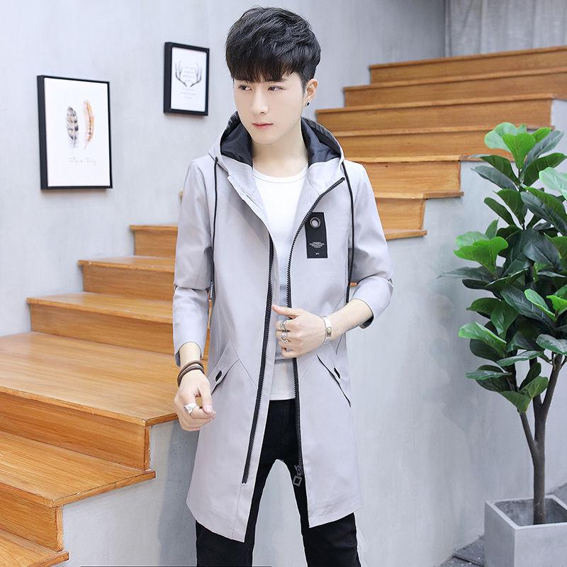 Windbreaker Men's Clothes Spring and Autumn Jacket Woolen Coat Medium and Long Section Large Size Handsome Jacket Men's Long Thin