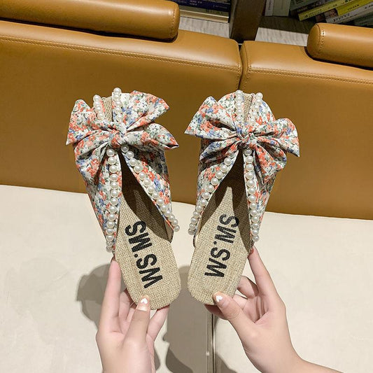 Lazy Non-open Toe Half Slippers Women's Summer Fashion Outer Wear Soft Bottom Small Floral Muller Sandals and Slippers