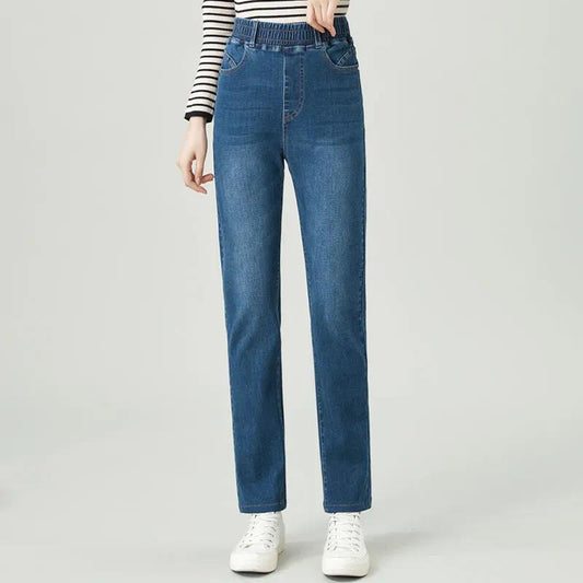 Elastic Waist Jeans Women's Spring 2022 New Elastic Slim Straight Pants Women's High Waist Slim Long Pants