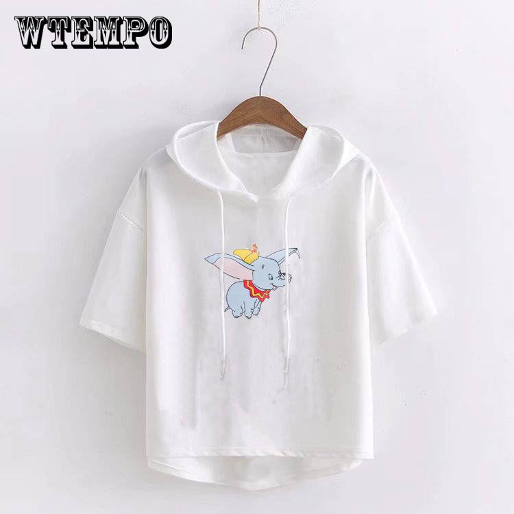 Hooded Letter Print T-shirt Casual Harajuku T Shirt Women Pron Print Short-sleeve Tshirt
