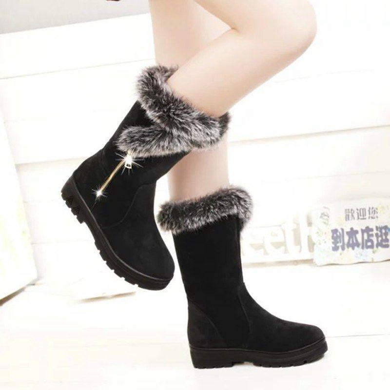 Snow Boots Women's Mid-tube Winter Plus Velvet Thickening Warmth Non-slip Flat Cotton Boots Women