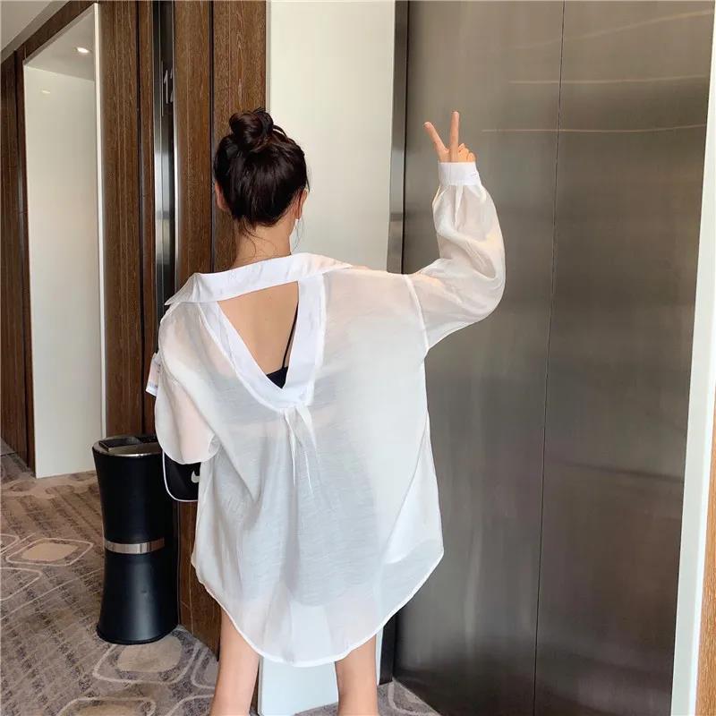 Women's Blouses Shirts Sun Protection Loose Outer Thin Beach Coat Backless Solid Shirts