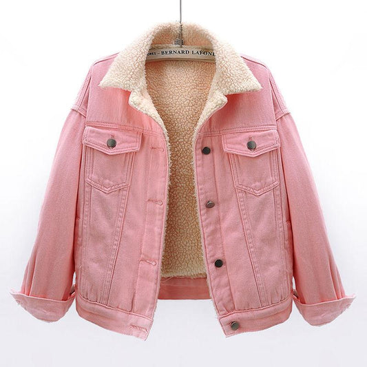 Denim Jacket Women Plus Velvet Thickening 2021 Winter Loose Lamb Wool Cotton Jacket Short Padded Jacket Tooling Top
