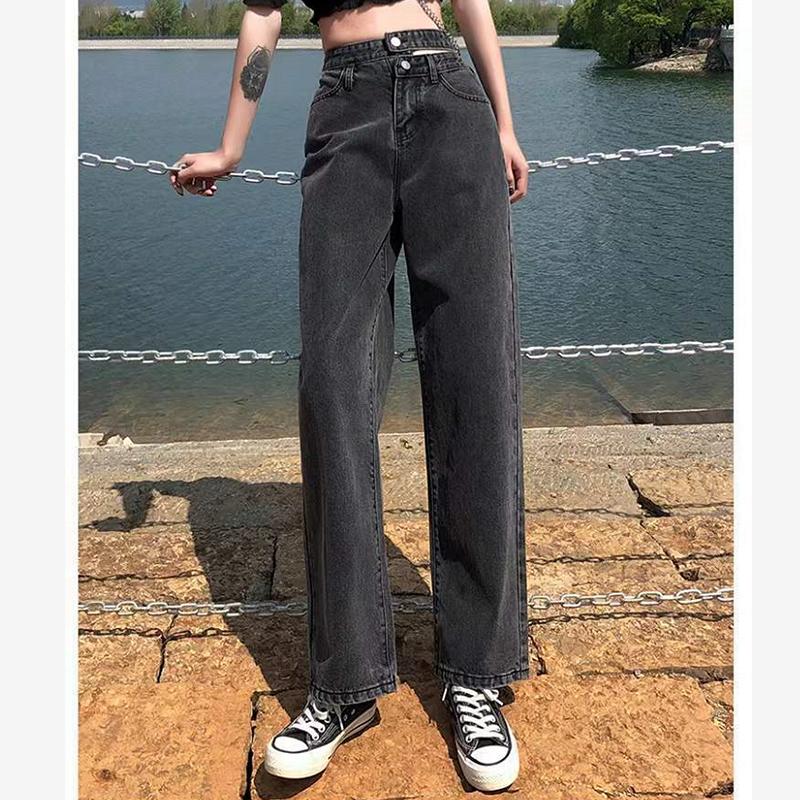 Jeans Women Loose All-match Trend Ins2022 Spring and Autumn New Hollow Design High Waist Wide Leg Pants
