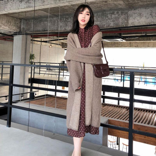 Autumn and Winter Loose All-match Coat Mid-length Plus Size Casual Windbreaker Fashion Solid Color Female Sweater