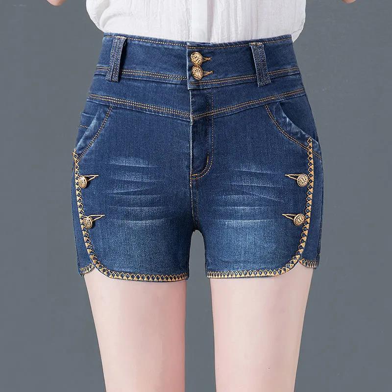 High-waisted Denim Shorts Women's Summer Wear Stretch Large Size Was Thin and All-match Casual Straight-leg Pants