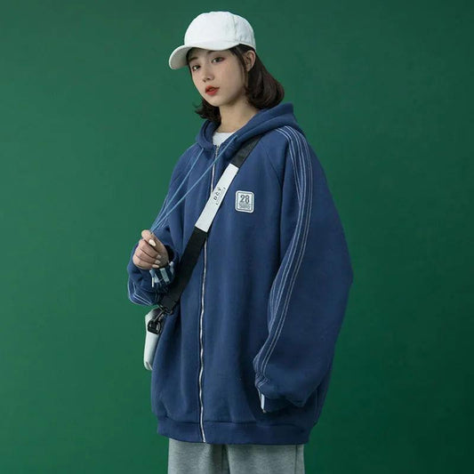 Autumn and Winter Coat Women's Preppy Style Hooded Zipper Cardigan Sweater Ins All-match Korean Jacket Ladies Loose Casual Coat