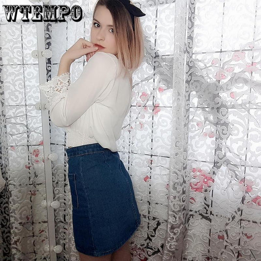 Denim Skirt Solid Color Zipper High Waist Pocket Student Short Cowboy Skirt Package Hip Knee Length A-line Slim Skirts