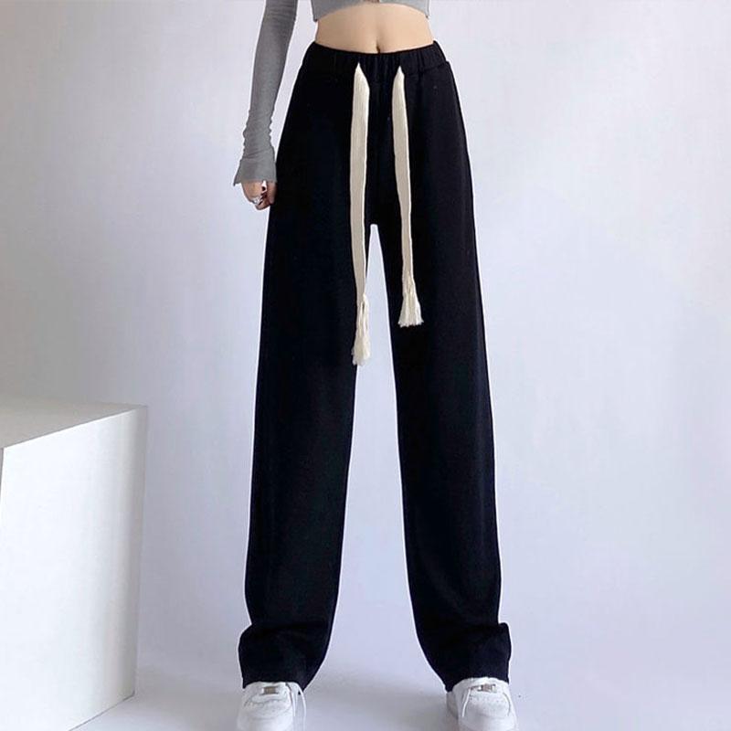 Unisex Sports Pants Drawstring Loose Straight Loose Drape Casual Wide Leg Pants Fitness Jogging Trousers Plus Size Girl's Grey Black Pants