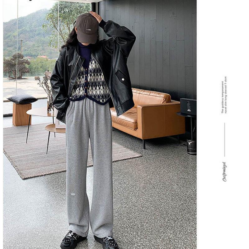 Cotton and Velvet Sweatpants Women Korean Version of Loose Winter New High-waisted Thin Straight Thick Wide-leg Long Pants
