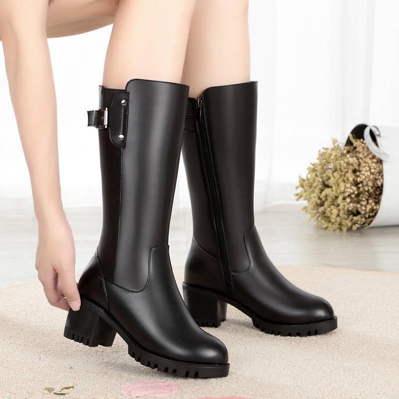Genuine Leather Footwear Women Ankle Boots Rubber Riding Feminine Shoes Women's High Heels Booties