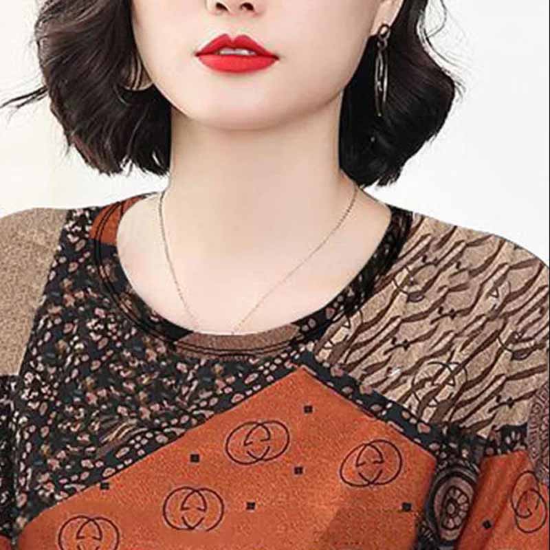 Long-sleeved T-shirt Women's Spring and Autumn New Round Neck Plus Size Mother's Shirt Bottoming Shirt Loose Casual