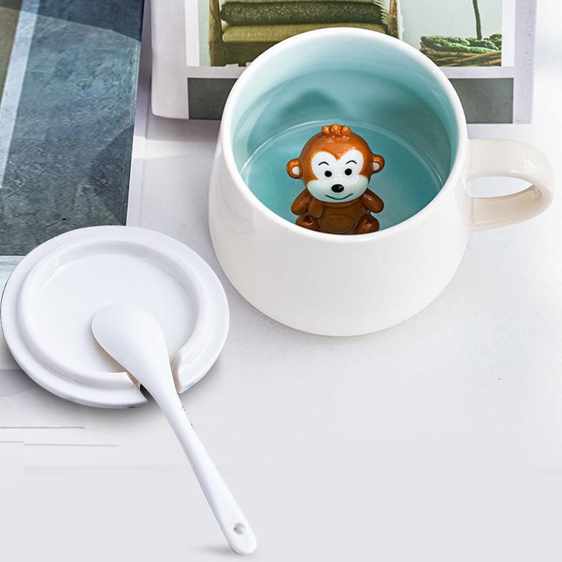 Creative Ceramic Mug with Lid Spoon Cute Female Korean Water Breakfast Cup Couple Milk Coffee Tea Cup
