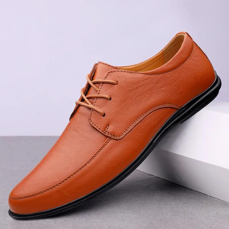 Leather Breathable Men's Shoes Business Casual Leather Shoes Office Lacing Soft Soft Soft Men's Shoes