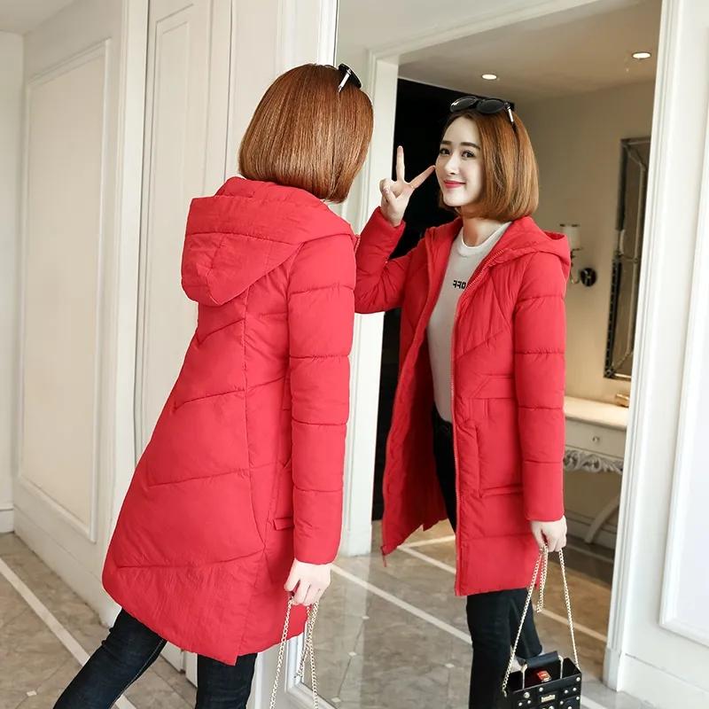 Winter Womens Parka Jacket Casual Hooded Jacket Autumn Zipper Outerwear Women Midium Long Solid Color Slim Coats Jackets