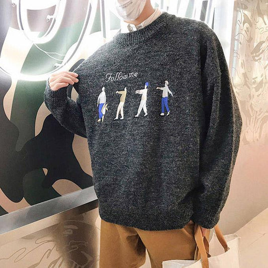 Winter Warm Men Sweater Men Fashion Print Knitted Mens Sweaters Casual Male Slim Fit Pullover