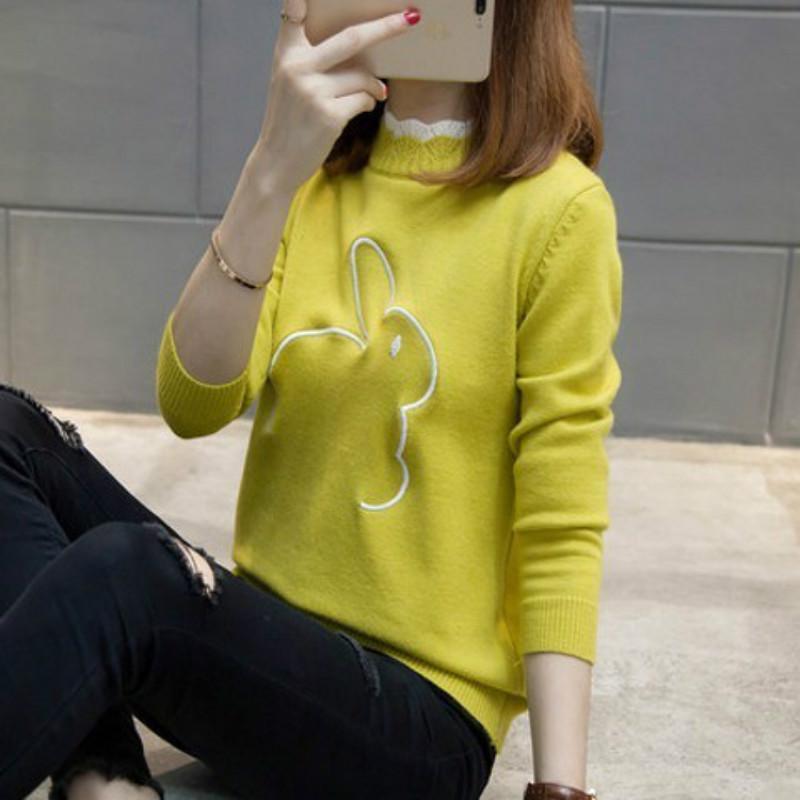 Pofulove Warm Sweater Base Shirt Short Women Sweater Women's Winter Pullover Embroidery Loose