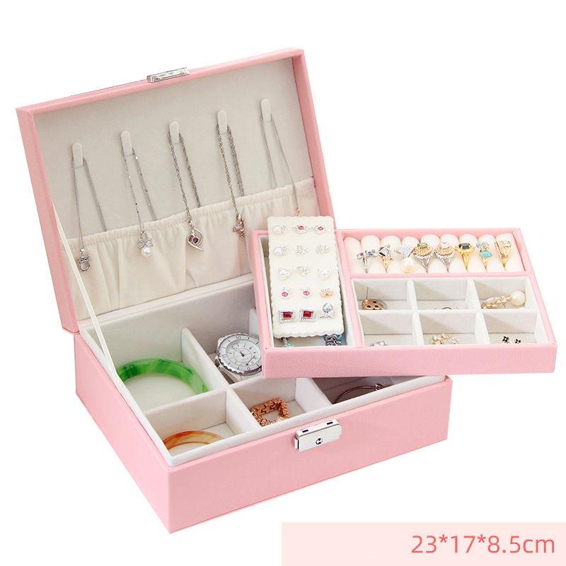 Jewelry Box Princess European-style Korean Wooden Earrings Simple Double-layer Storage Box
