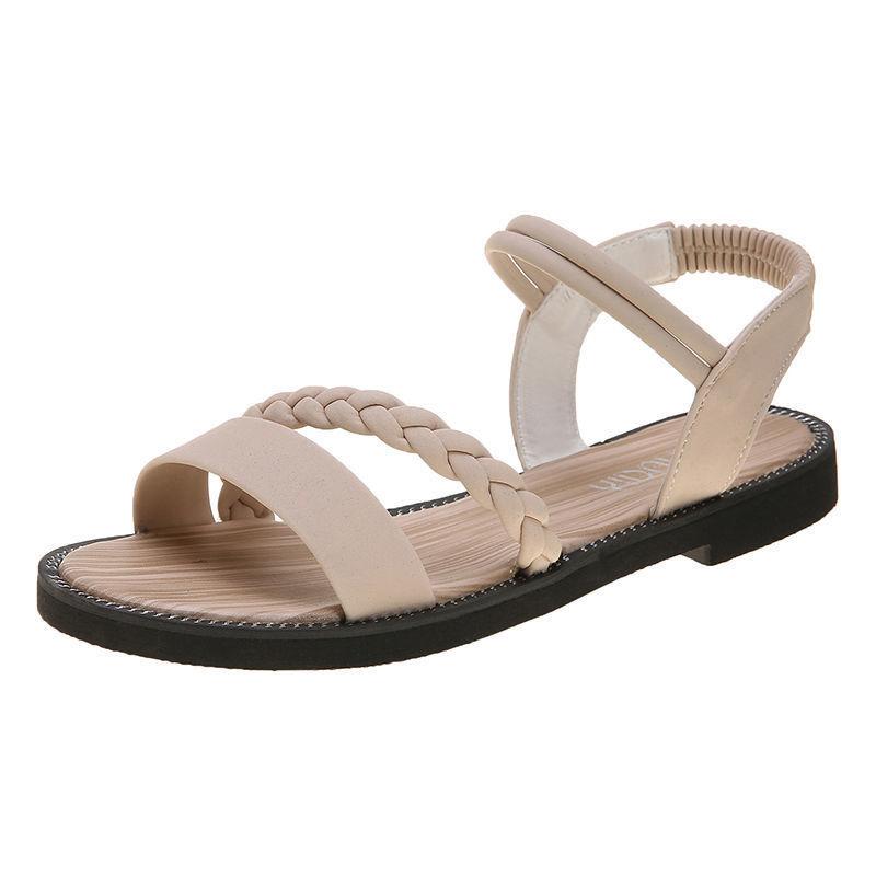 Flat Sandals Women's Shoes Open-toe Elastic Band Sandals Women's Casual Women's Flat-bottom Beach Shoes College Style All-match Sandals