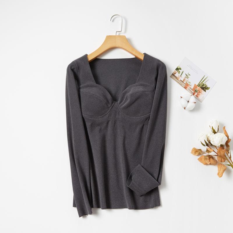 Thermal Underwear Women's Seamless Plus Velvet Thickening Bottoming Shirt To Keep Warm Low-neck Autumn Clothes Without Underwear