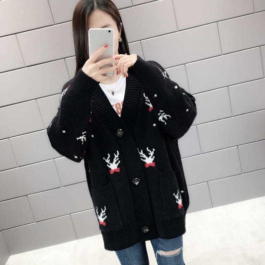 Autumn and Winter Casual Sweater Mid-length Knitted Top Loose Large Size Women's Jacket
