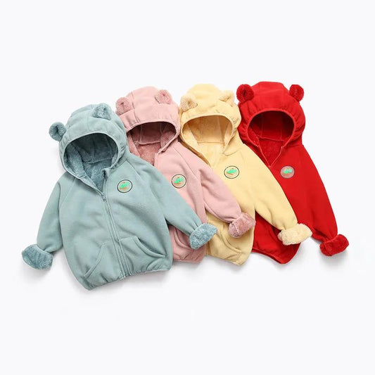 Girls' Hooded Polar Fleece Jacket Boy Baby Children's Warmth Plus Velvet Thick Arctic Fleece
