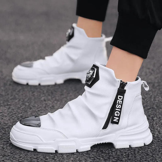 Men's Fashion Korean Leather Boots Increase Personality Cowboy Boots Male British Youth High-top Shoes