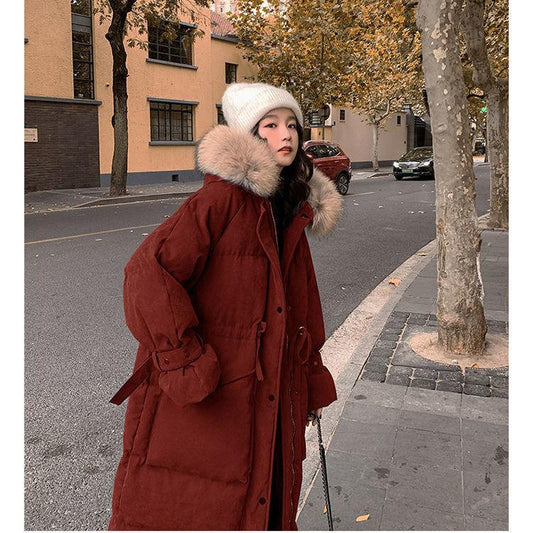 Cotton Jacket Female Winter Student Korean Style Loose Big Fur Collar Mid-length Bread Coat Cotton Jacket
