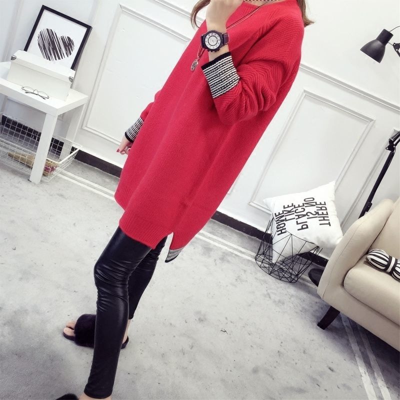 Autumn and Winter Thick Fashion Sweater Wild Knitted Loose Top Mid-length Casual Women Sweater