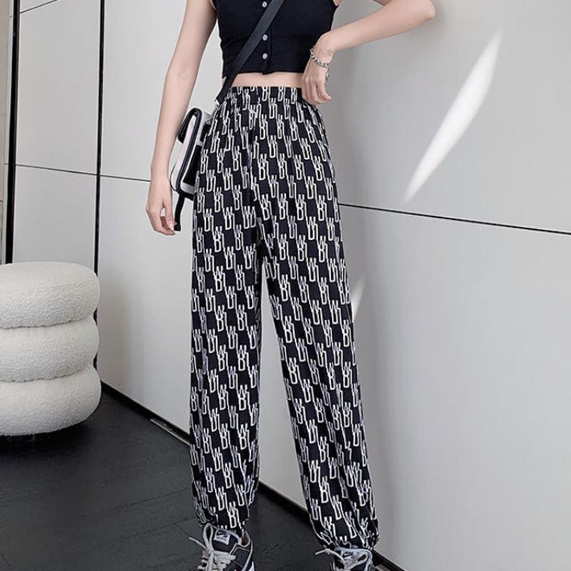 Letter Printing Spring and Summer New Style Trousers Women's Loose Sweatpants Casual Trousers Tie Feet Handsome Hong Kong Style
