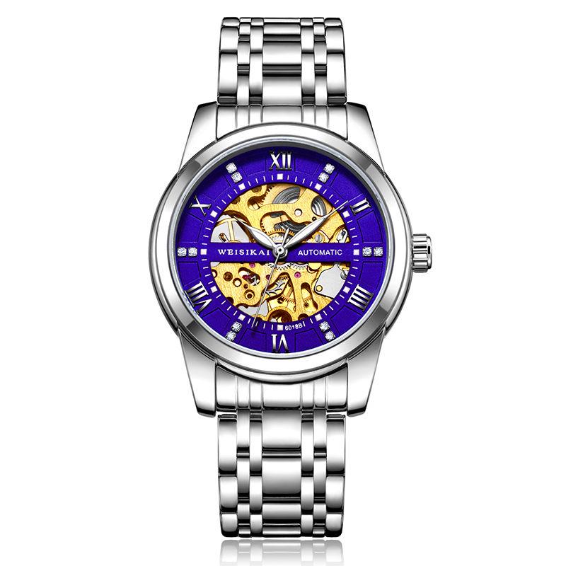 Men Luxury Skeleton Automatic Winding Mechanical Watches Gold Stainless Steel Waterproof Wristwatch