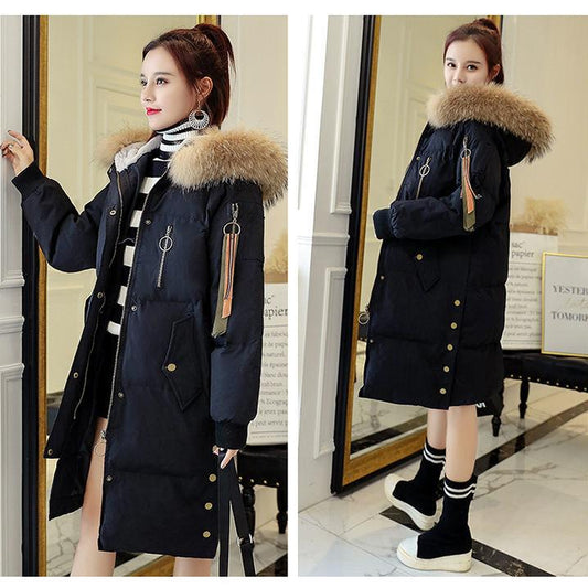 Women's Mid-length Down Jacket Thickened Large Fur Collar Loose New Women's Down Jacket Long