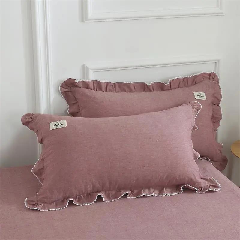Washed Cotton Cotton Side Pillowcase Solid Color Cotton Pillowcase Pillow Core Cover 48*74cm