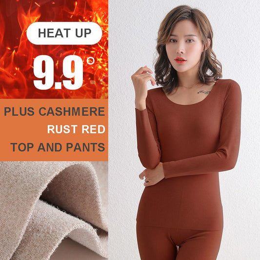 Seamless Thermal Underwear Ladies Plus Velvet Thick Autumn Clothes Long Trousers Set Fever Winter Body Bottoming Shirt