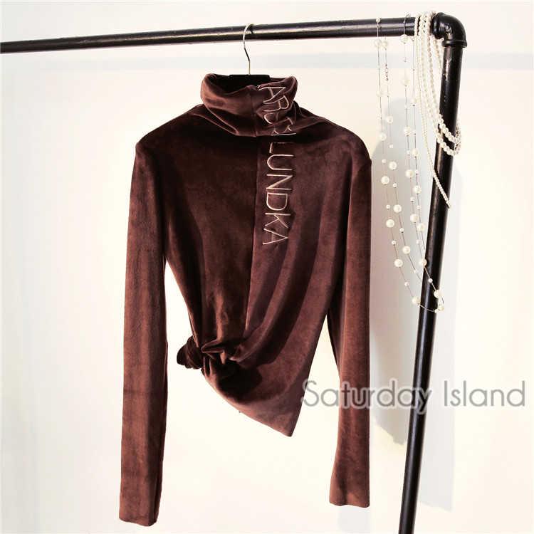 Letter Embroidered Warm Winter Velvet Turtleneck Pullovers Long Sleeve Women's Thicken Sweater Lady