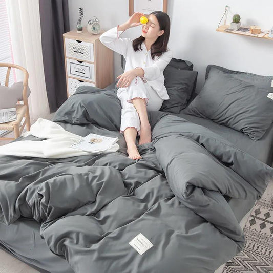 Simple Japanese-style Solid Color Washed Cotton Four-piece Fashion Color Matching Bedding Student Dormitory Bedding