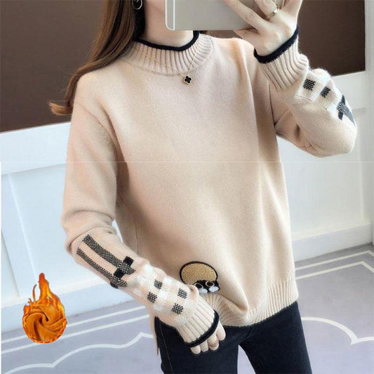Autumn and Winter Thick Warm Sweater Women's Students Loose Knit Bottoming Shirt