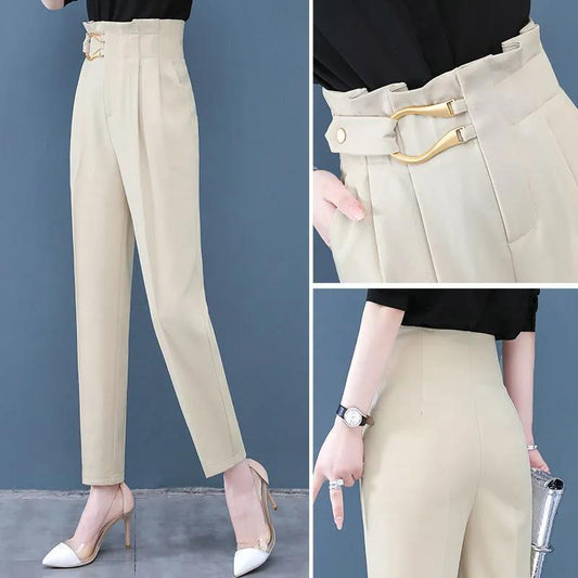 WTEMPO Office High Waist Suit Pants Solid Color Casual Elegant Daily Women's
