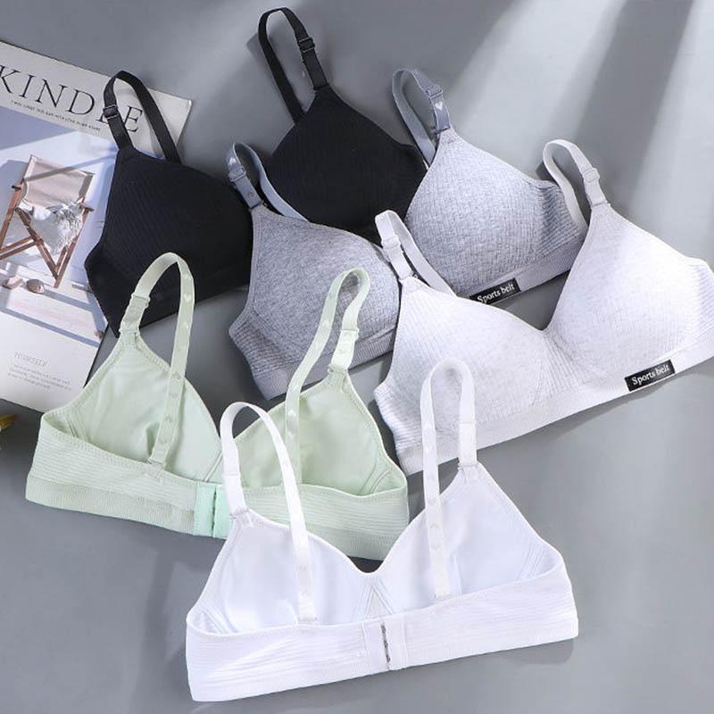 Girls Underwear Korean Version of Pure Cotton Threaded Development Period Thin Soft Cotton Skin-friendly No Steel Ring Gather Stereotyped Bra