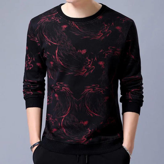 Autumn and Winter Plus Velvet Padded Long-sleeved Sweater Men's Long-sleeved T-shirt Men's Printed Shirt Bottoming Shirt