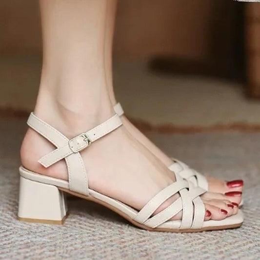 Summer Fairy Style with Skirt, Medium Heel, Thick Heel and Gentle Summer High-heeled Fashion Women's Shoes