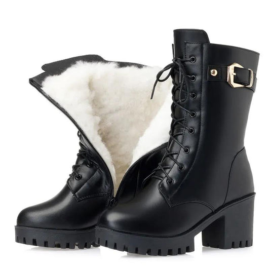 Cotton Warm Martin Boots Women Winter Plus Velvet Mid-tube Short Boots with Thick High-heeled Cotton Shoes