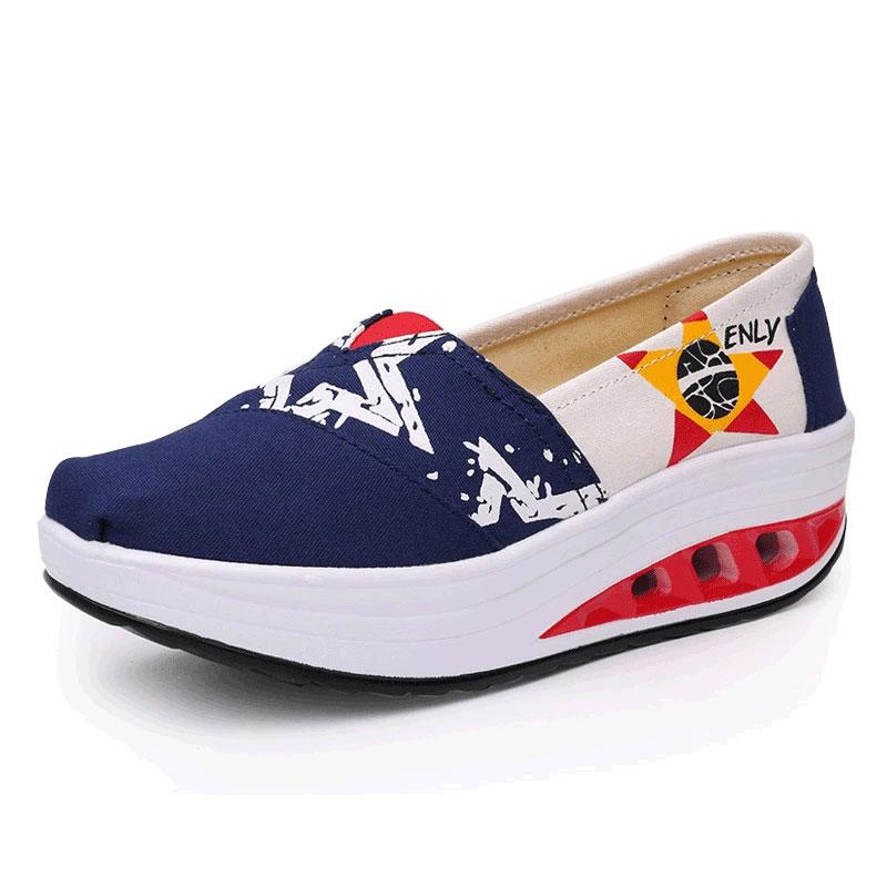 One-pedal Thick-soled Patchwork Canvas Shoes Casual Shoes Ethnic Wind Swaying Shoes Lazy Shoes Cloth Shoes Mother Shoes