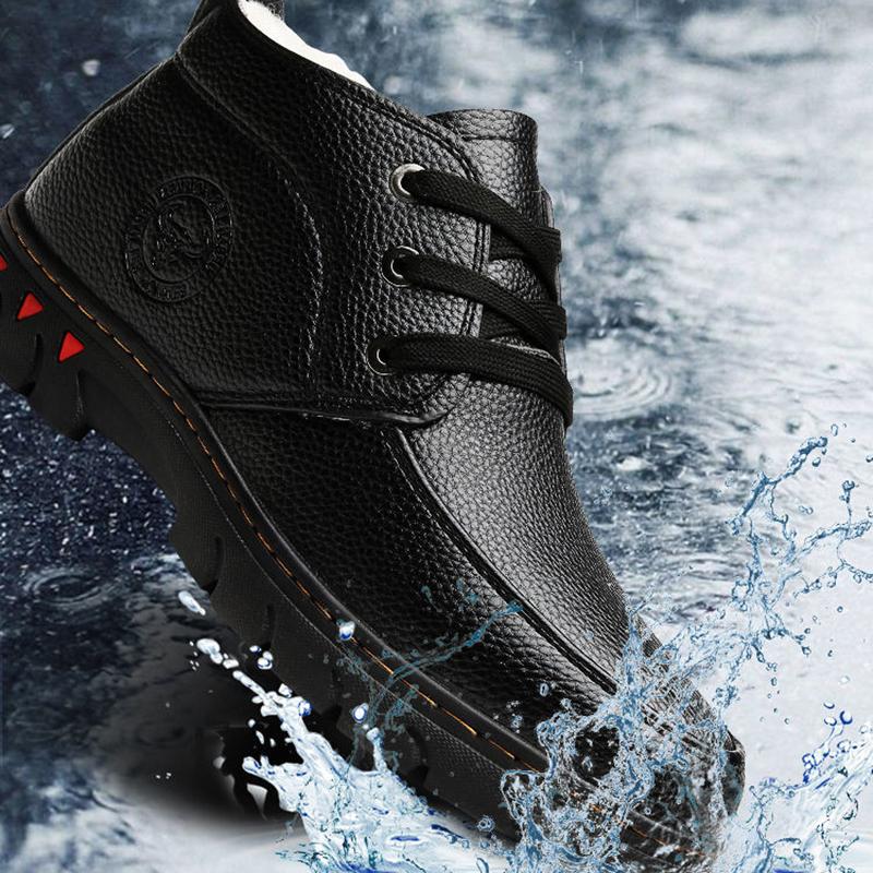 Men's Winter Cotton Shoes Leather Wool Fur Integrated Warm Cotton Leather Shoes Non-slip Dad Shoes
