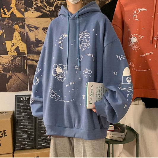 Ladies Graffiti Hooded Sweatshirt Wool 100% Pure Cotton Sportswear Sports Sweater Casual Loose Pullover