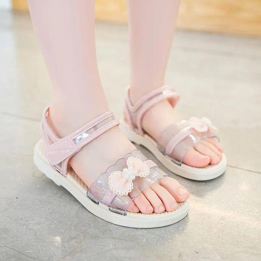 Girl's Summer Sandals Big Girls' Soft Sole Light Beach Sandals Anti-slip Bow Decoration Princess Sandals