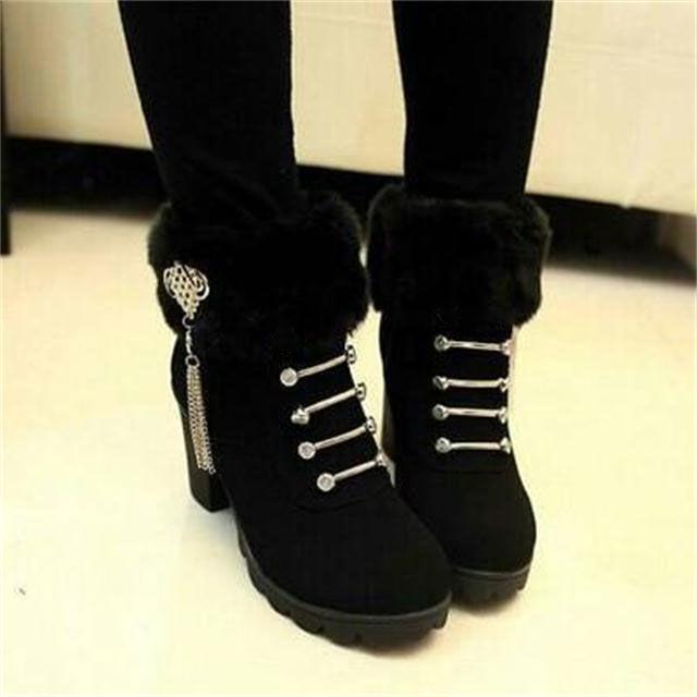 Women's Boots High-heeled Shoes Snow Boots Winter Fur Thick Ankle Boots Plus Velvet Cotton Shoes