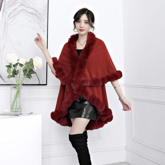 Double-layer Soft Plush Noble Luxury Shawl Autumn Winter Cute Body Cardigan Loose Cloak Wrap Thick Knitted Jacket Fur Shawl Solid Mantle Shawl